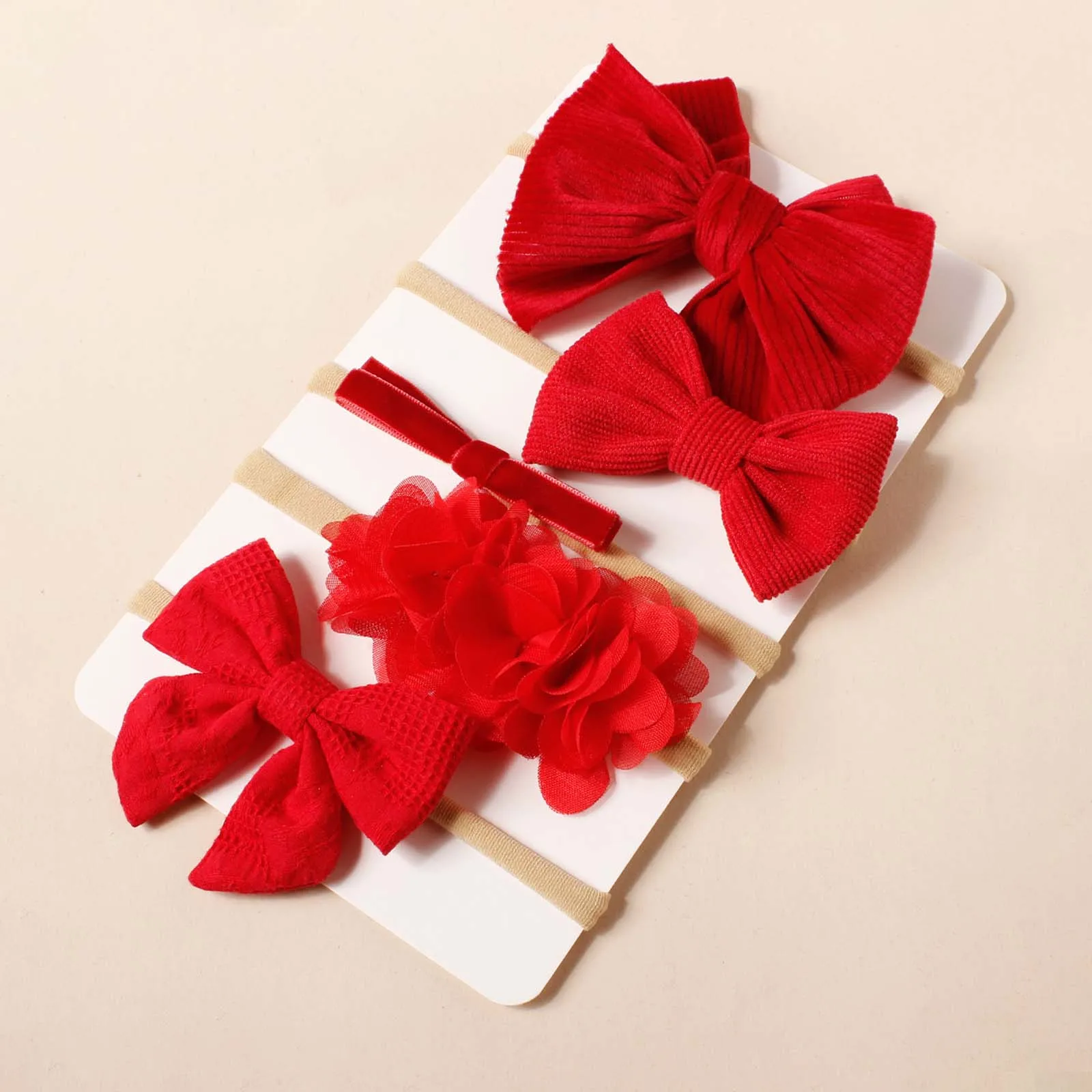 5pcs Red Different Styles Bow Hairband For Baby Kid Party Decor Cute Hair Accessories Newborn Christmas Wear Bow Nylon Headband