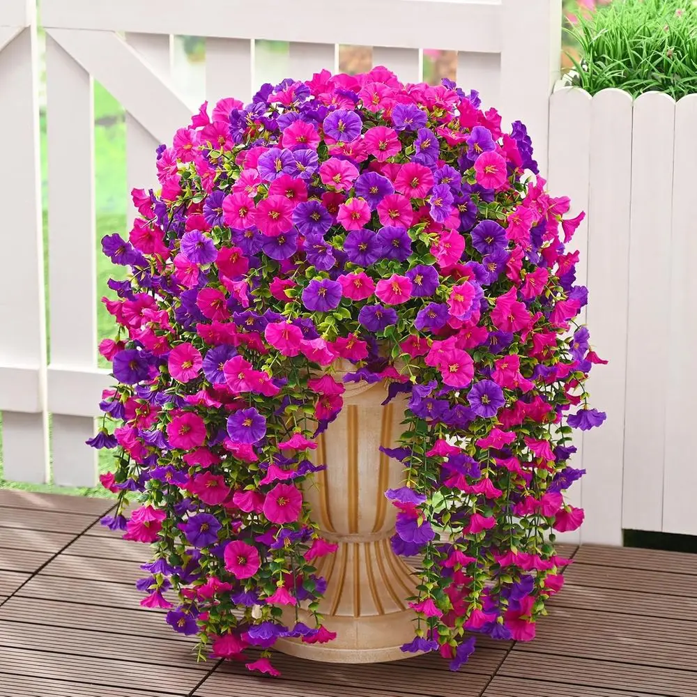 Flores Artificiales Colgantes de Petunia y Fucsia para Patio y Porche