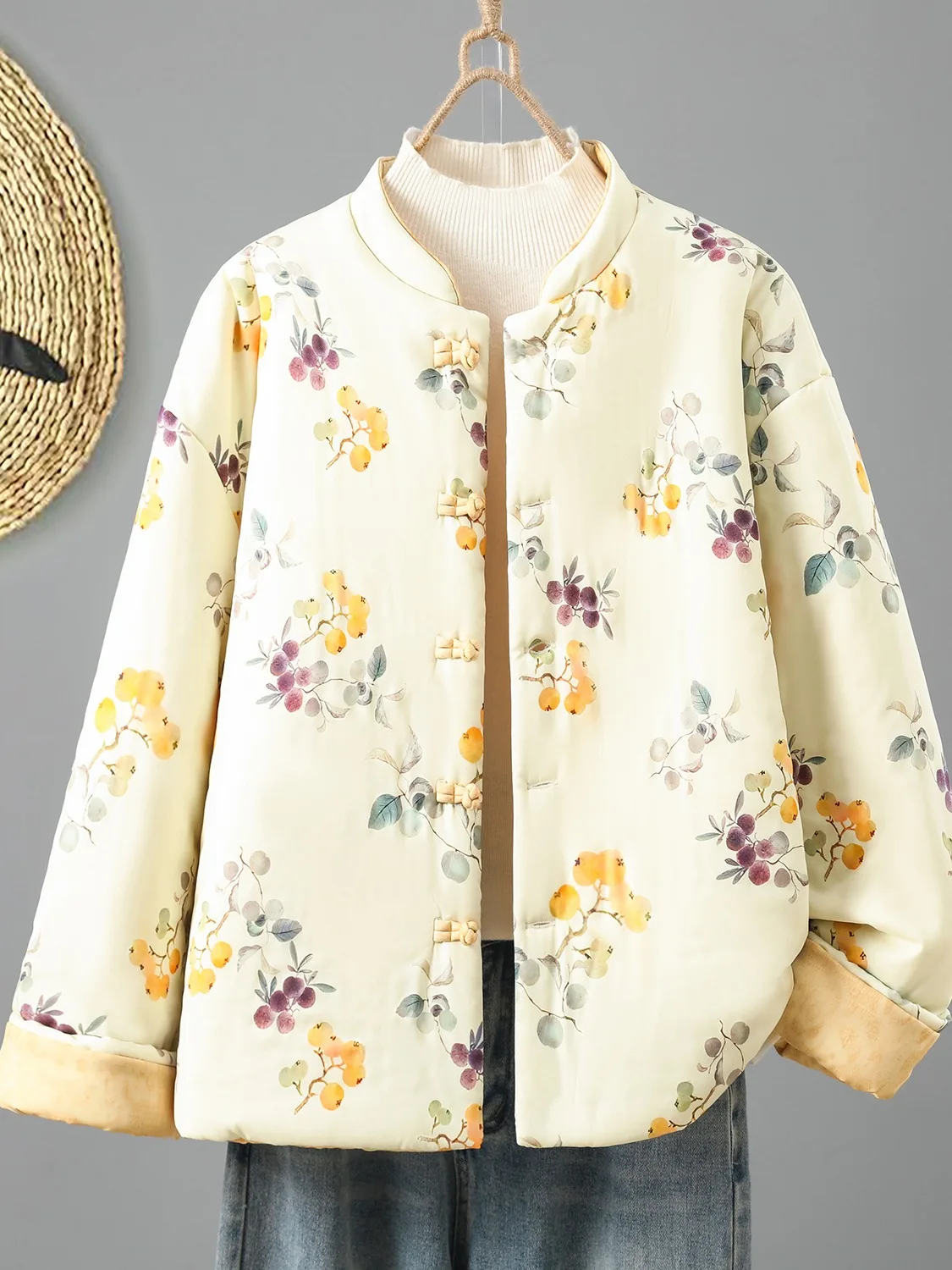 

Double-Sided Wear Thiened Cotton Jaet Women's Sle Floral Embroidery Button Cotton Coat Winter High-End Anti-Aging