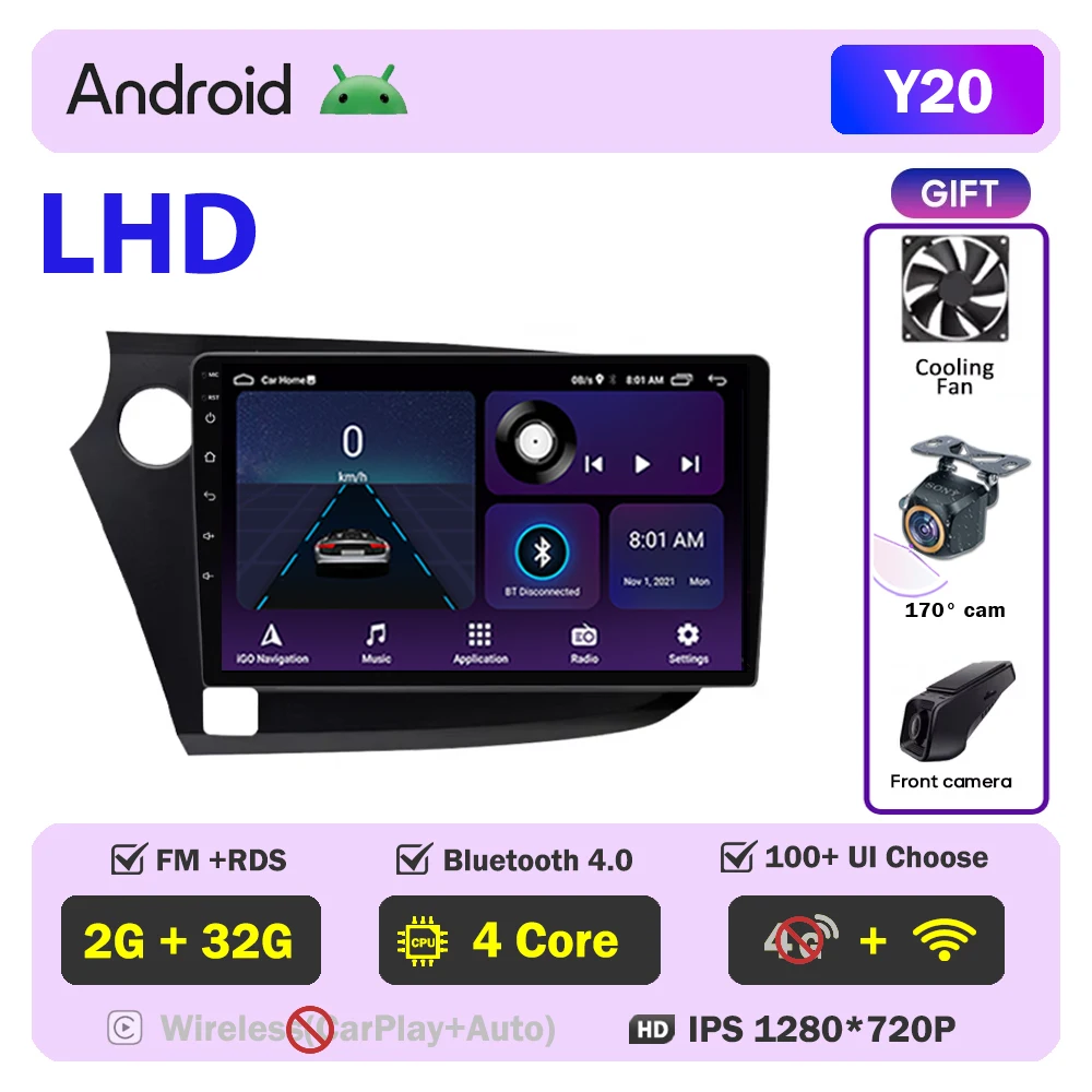 Autoradio Android Navigatie Voor Honda Insight 2009 2010 2011-2014 Multimedia Video Player Head Unit Geen 2din DVD QLED scherm
