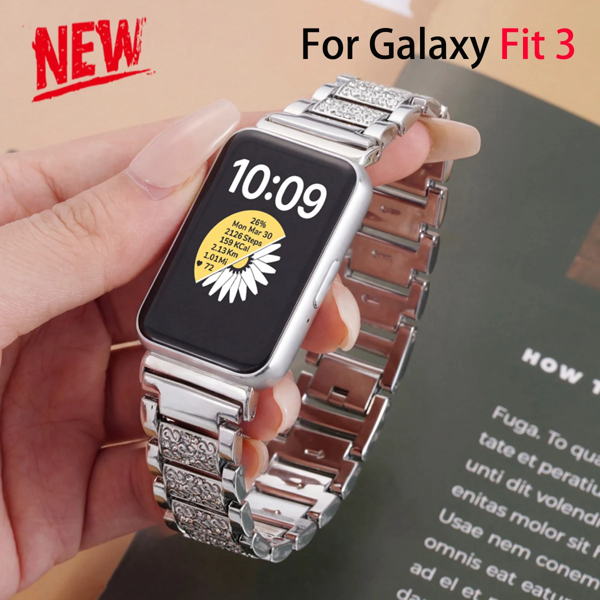 Glänzendes Diamant-Armband für Samsung Galaxy Watch Fit 3, Bling-Metallband für Galaxy Fit 3, Ersatz-Armband-Zubehör