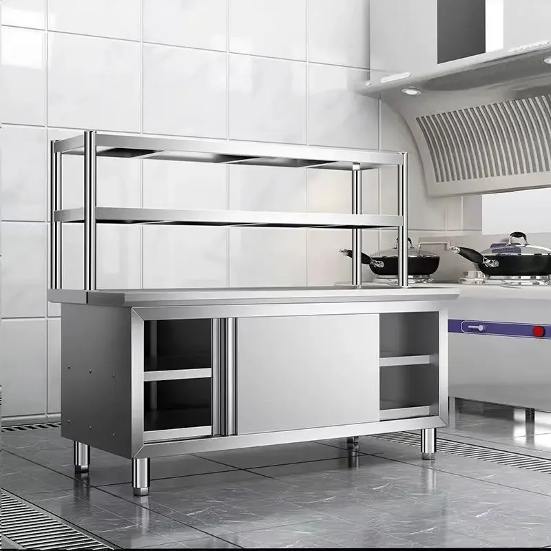 LH3 commercial stainless steel sliding door work operation countertop kitchen loading storage cutting table