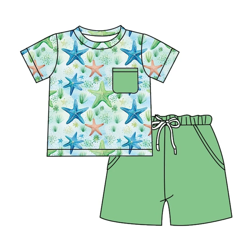 Boys outfits set Baby Girl Sets Summer Children's Clothing Wholesale Starfish pattern Short Sleeve Shorts Set Kids Baby Clothes