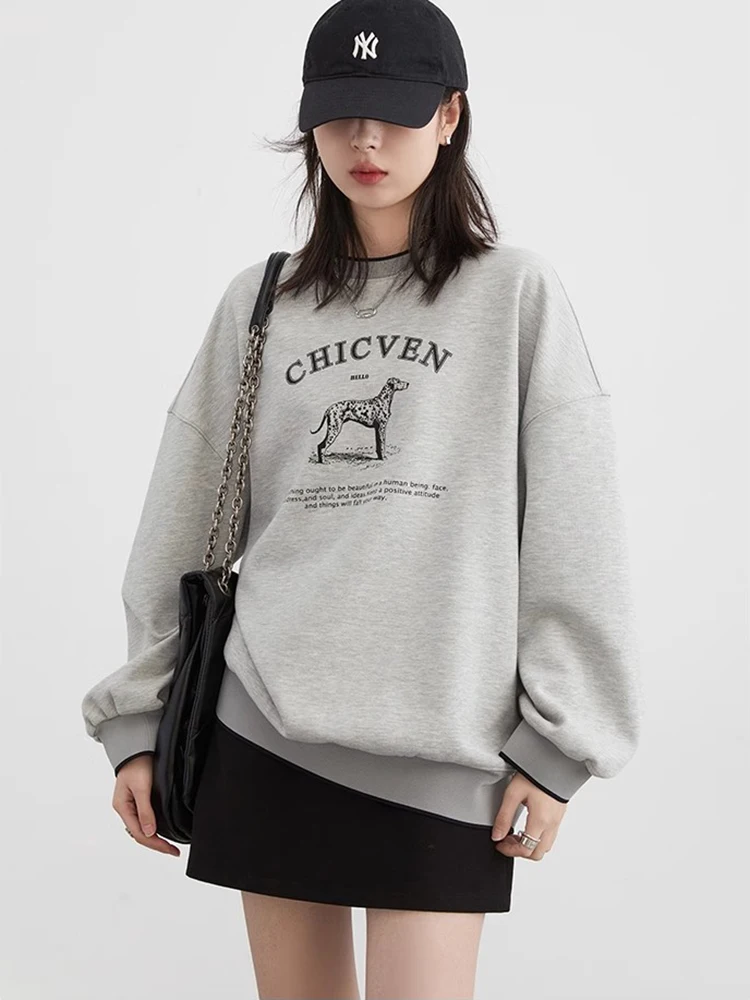 CHIC VEN Women T-Shirts Streetwear Loose Casual New O Neck Letter Print Female Tops Long Sleeved Pullover Tee Spring Autumn 2024