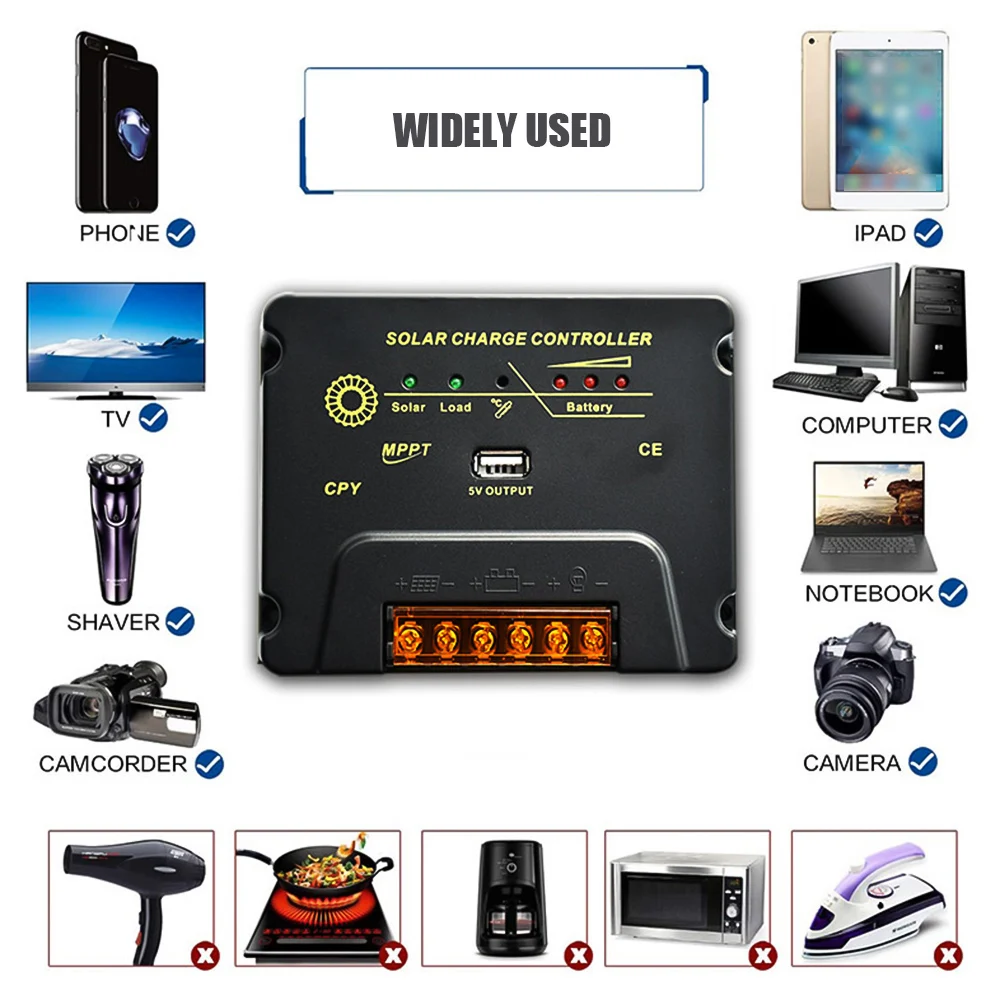 20A Solar Charge Controller 12V/24V Solar Panel Regulator with 5V USB Port MPPT Charge Controller for Lead-acid Battery/LiFePO4