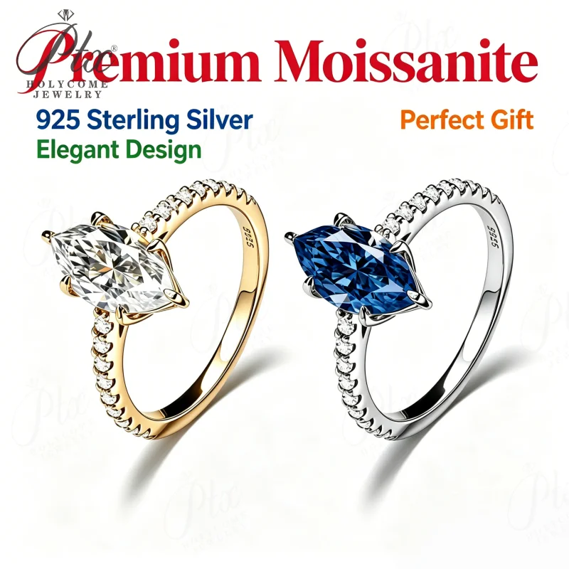

Moissanite Ring 925 Sterling Silver Round Marquise Cut D Color Multi Tone VVS1 VVS1 GRA Certified Fade Resistant Hypoallergenic