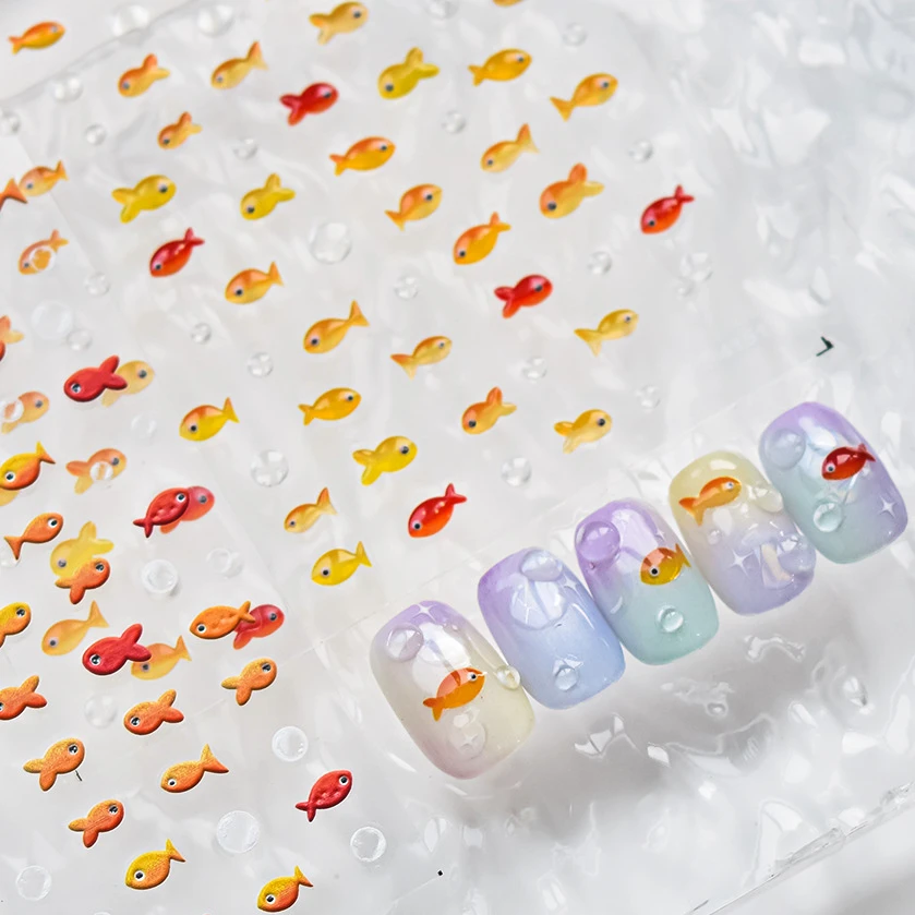 Little Red Fish Jelly Summer Goldfish Carp Ocean Beach Mermaid Sea Shiny Small Koi Soft Relief Nail Art Stickers Manicure Decals