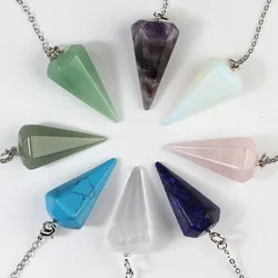 Cone Crystal Pendulum Pendant For Divination Dowsing Natural Healing Pink Quartz Hexagon 7 Chakra Reiki Stone Pendulos Jewelry
