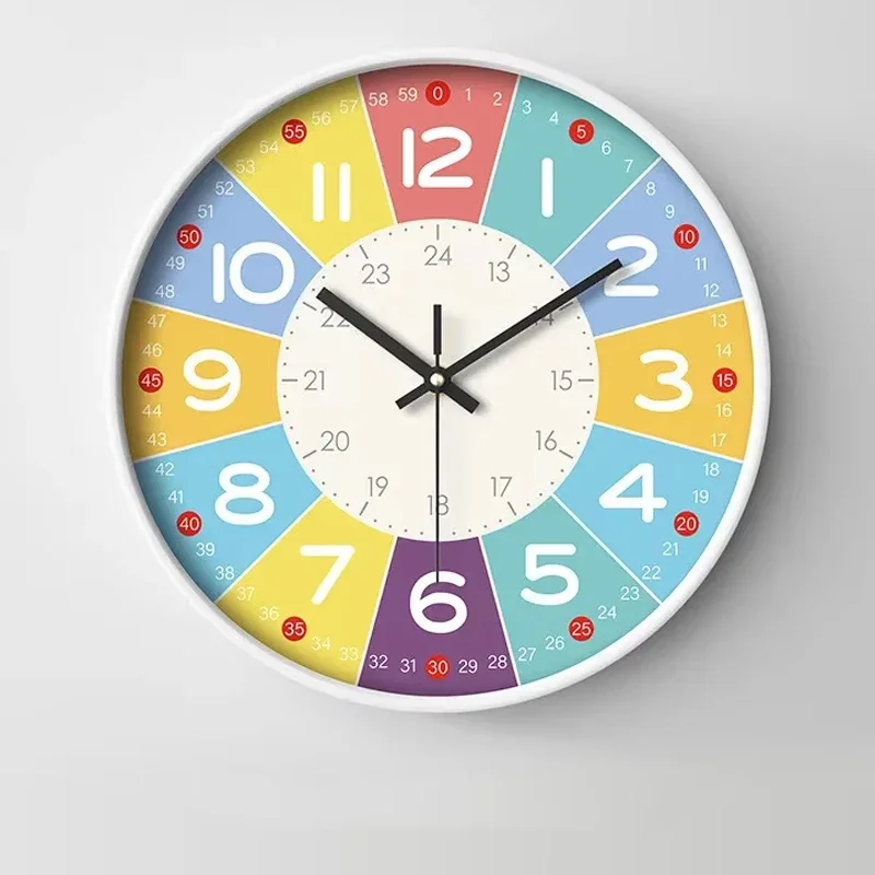 

Bedroom Learning Clocks Decoration Accessories 8 Inch Round Wall Clock Modern Design Silent Timepieces For Kids Sitting Room