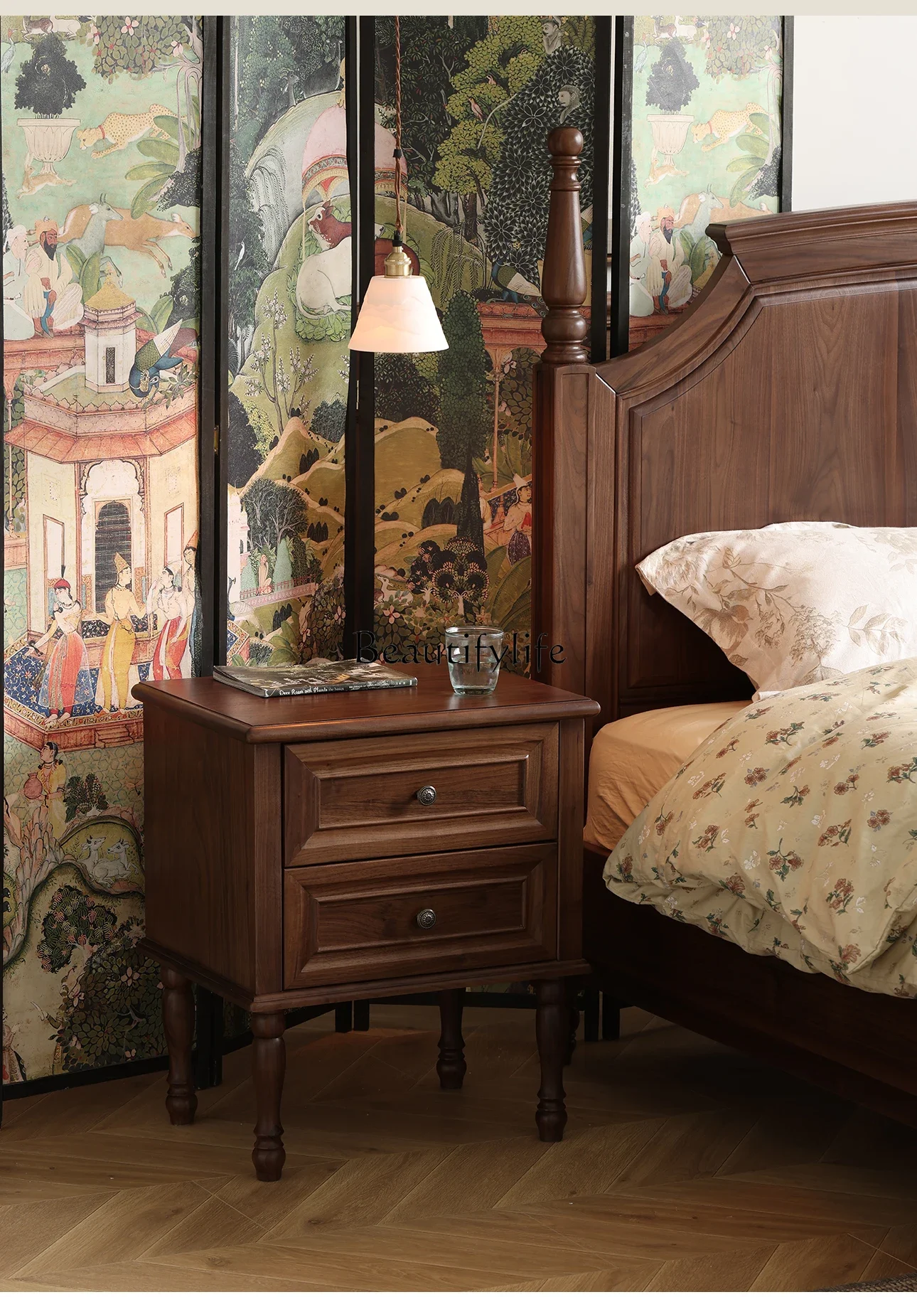 

LD33North American black walnut solid wood bedside table American retro storage locker