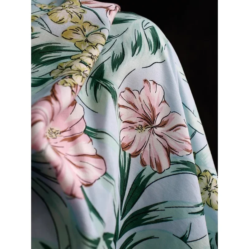 Lotus Leaf Floating Printed Satin New Chinese Fashion Fabric Vertical Dress Pants Fashion Designer Fabric