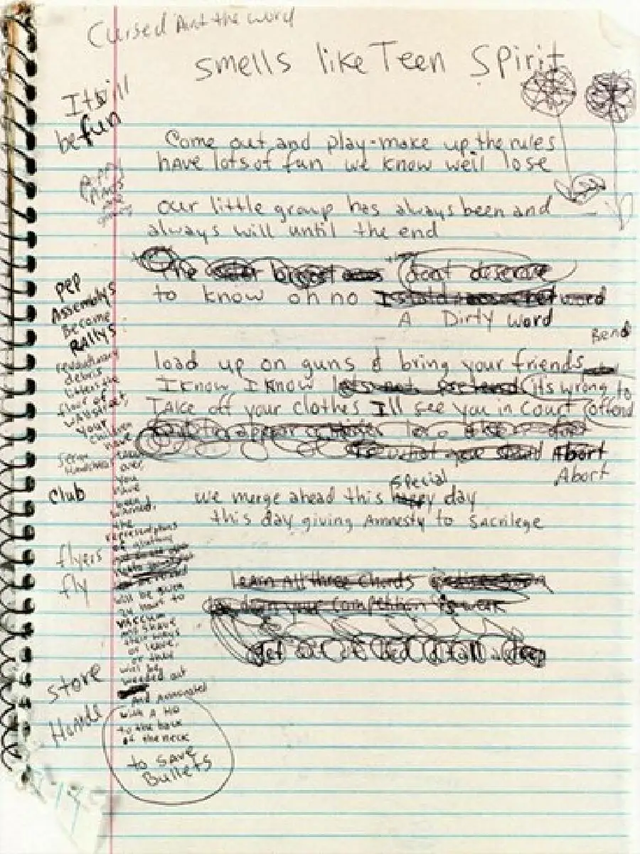 Vintage Retro Nirvana Kurt Cobain Smells Like Teen Spirit Handwritten Lyrics Canvas Poster  Rock Music Wall Art Decor for Home a