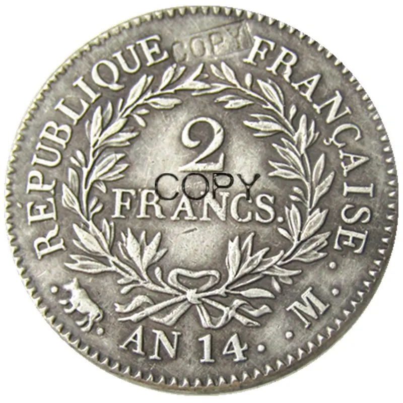 France A Set Of(AN13 A M AN14 A M) 4pcs 2Francs Napoléon I Silver Plated Copy Coins