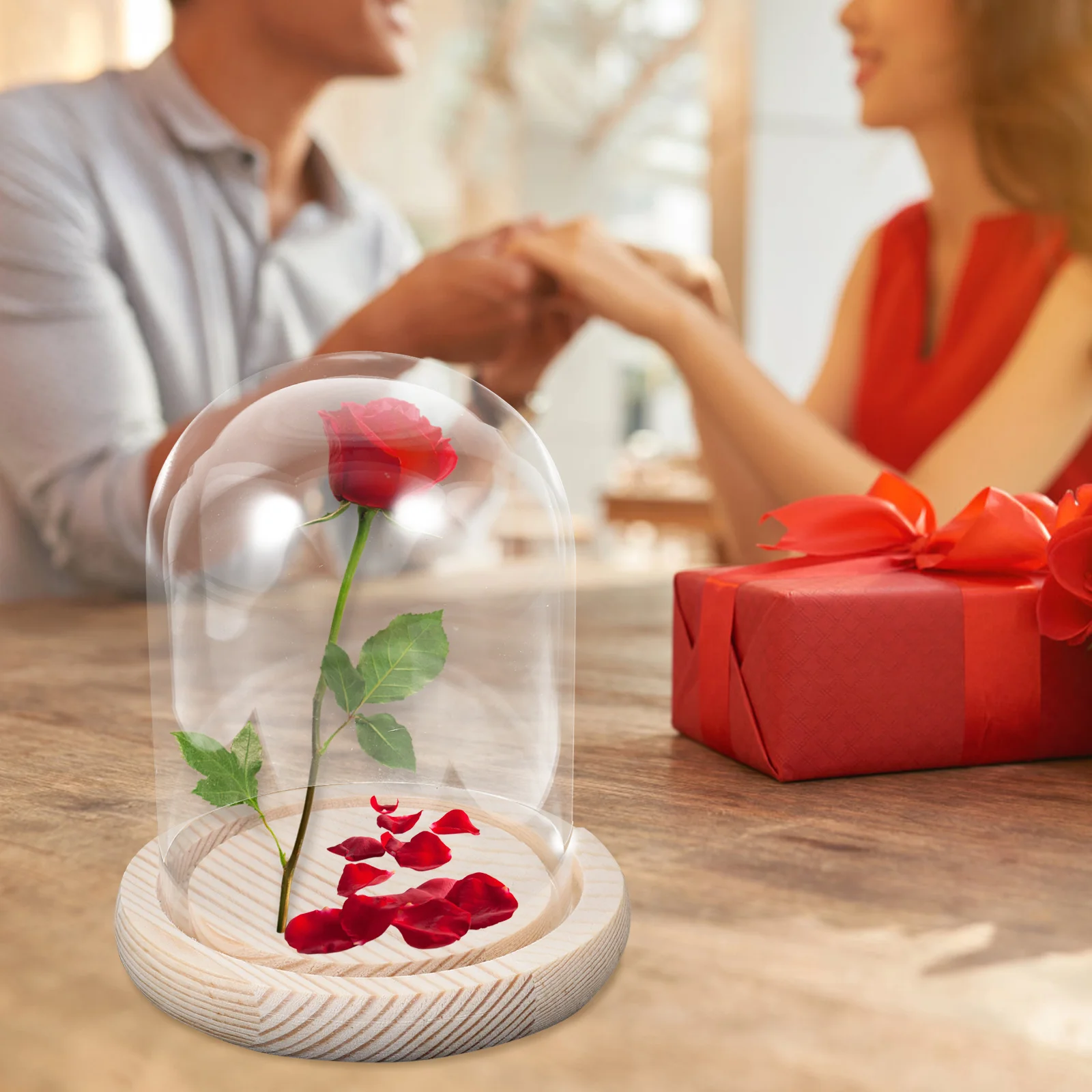 1Pcs Cake Glass Dome Cover U Shape Thick Borosilicate Glass Cake Stand Wood Base Multifunctional Display Cover 9x13cm Random