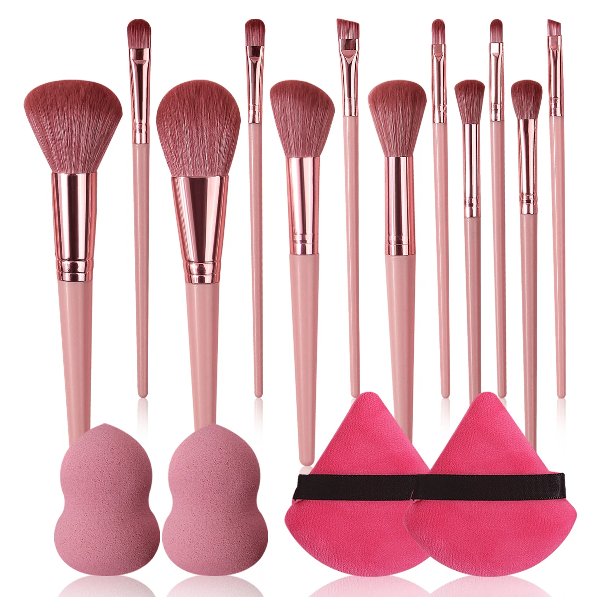 16PCS 전문가용 메이크업 브러쉬 세트: 부드러운 루스 파우더 아이섀도우 메이크업 브러쉬 + 논스틱 파우더 메이크업 스펀지 파우더 퍼프