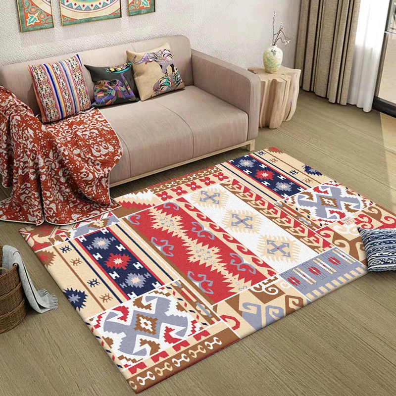 American Red, Yellow and White Geometric Mosaic Ethnic Style Living Room Bedroom Kitchen Bedside Carpet Floor Mat Area Rug