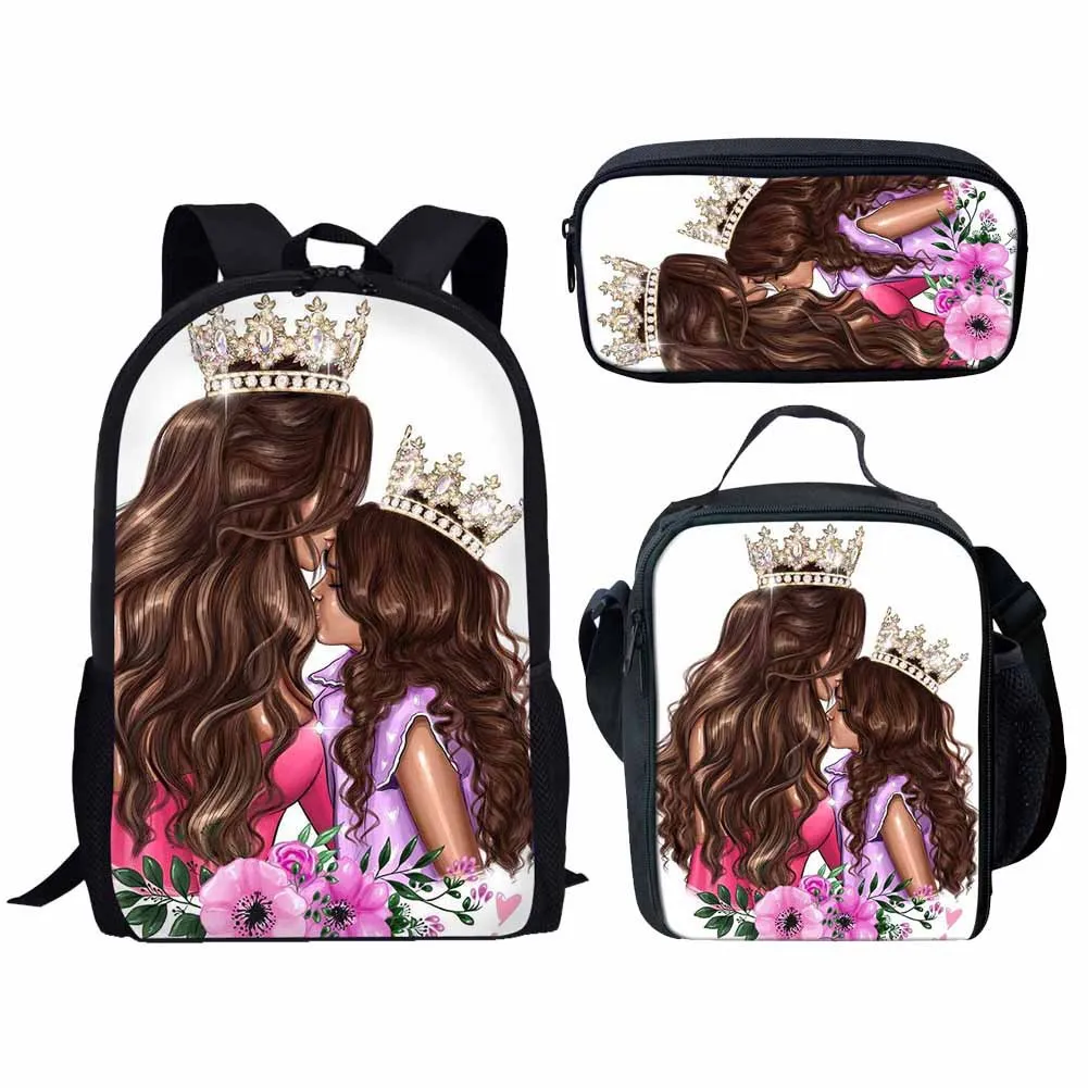 Harajuku Youthful Cute African Girls 3D Print 3pcs/Set Student Travel bags Laptop Daypack Backpack Lunch Bag Pencil Case