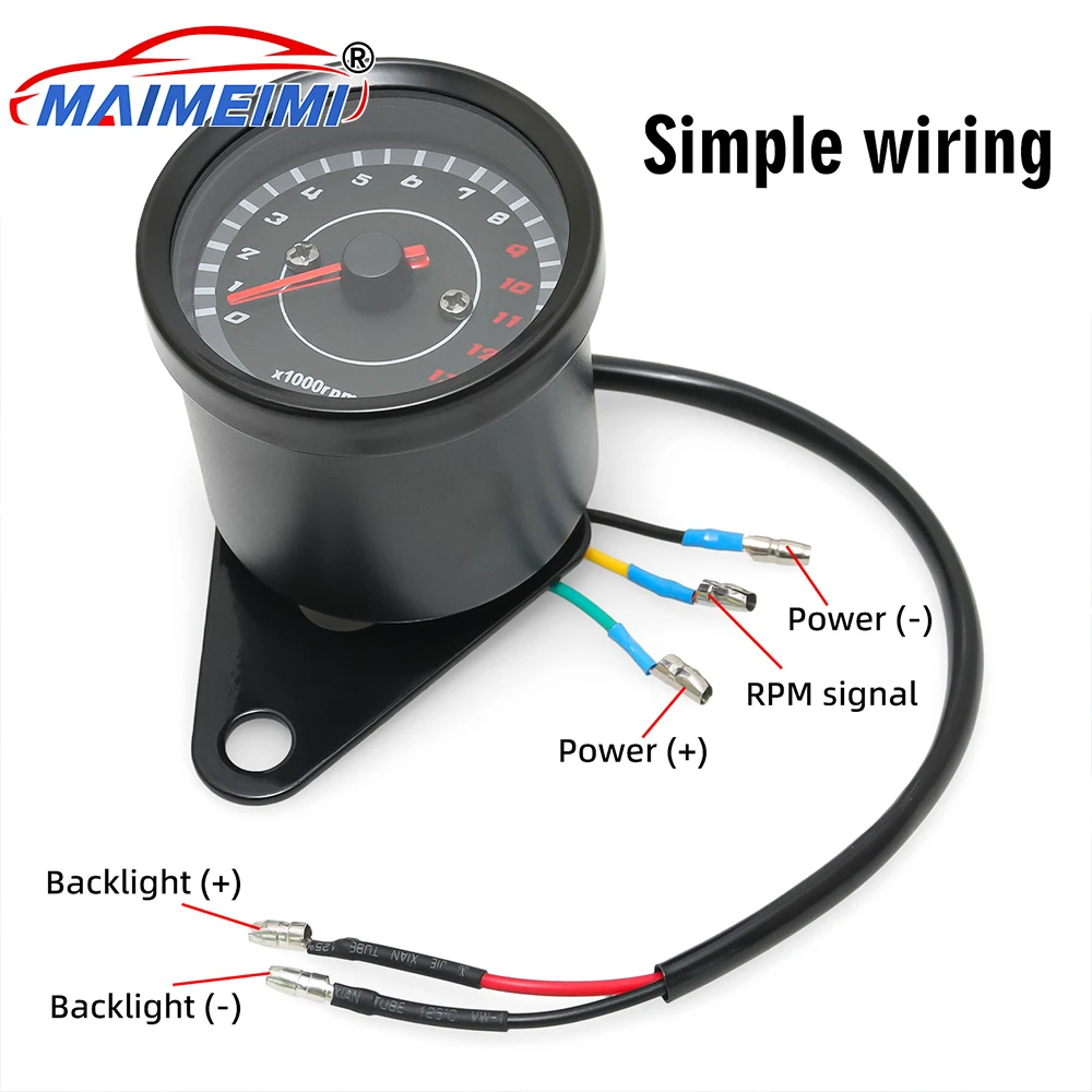 

12V Universal Motorcycle Tachometer 0-13000 RPM Digital pointer Gauge Tach Meter wth LED Backlight