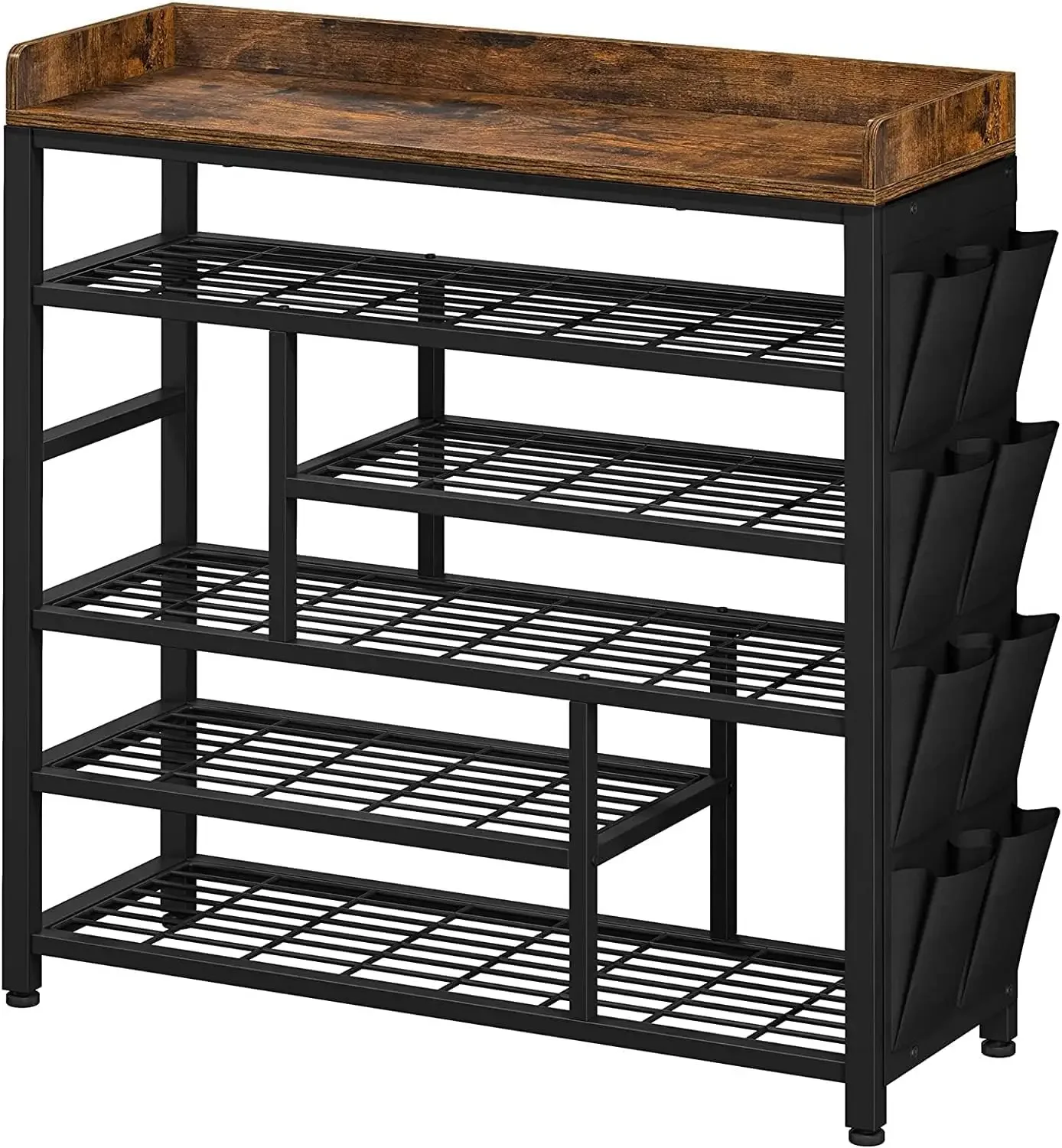 

EnHomee Metal Shoe Rack for Entryway, 6 Tier Shoe Organizer Holds 22 Pairs, Wooden Top and Side Pocket for Closet, Entryway, Liv