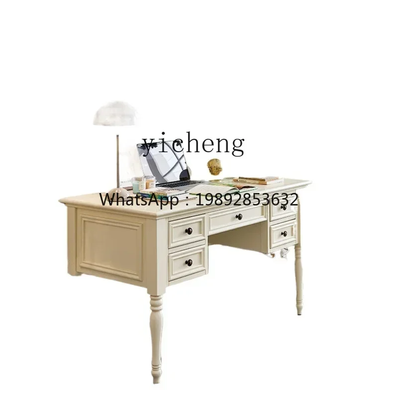 ZZ Solid Wood Desk Chair Cream White Simple Home Office Computer Table Study Desk