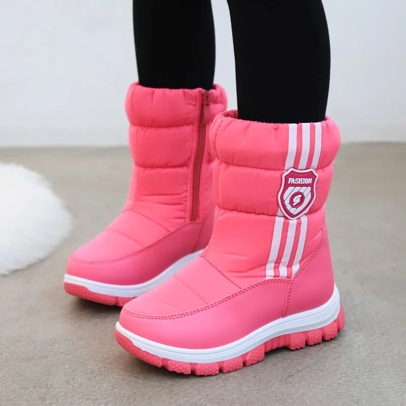 Children Side Zipper Thick Velvet Snow Boots Kids Warm Winter Shoes For Girls