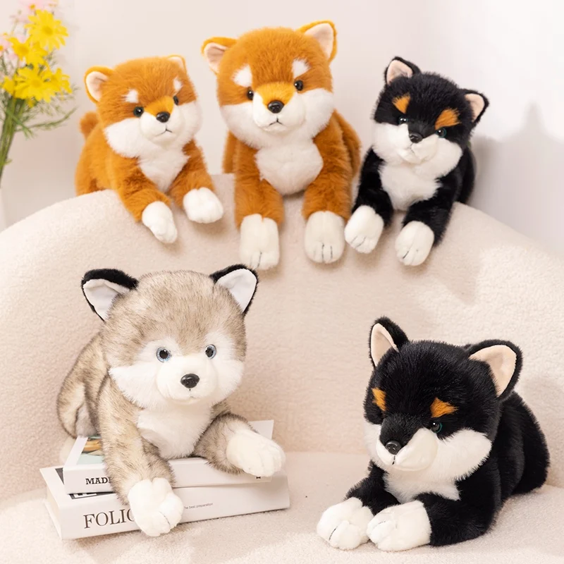 

Simulation Cute Shiba Inu Dog Husky Soft Fluffty Puppy Lie Prone Plush Toys Kawaii Stuffed Pet Doll Baby Sleep Pillow Girls Gift