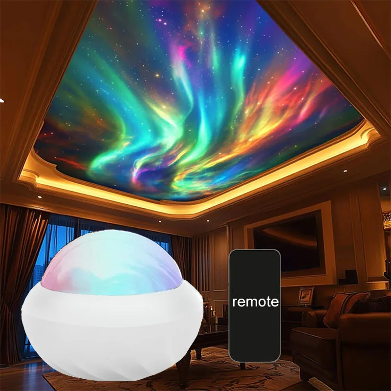 RGB-проектор ночного освещения «Северное сияние» с пультом ДУ, USB-лампа для проекции полярного сияния 360° °   Вращающийся декор для домашней вечеринки