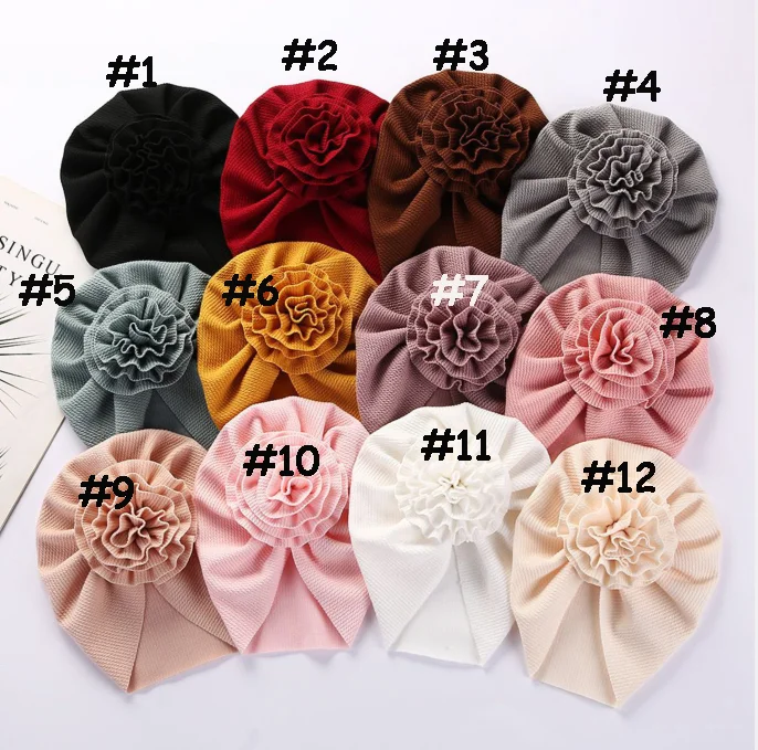 12pc/lot Solid Seersucker Sunflower Baby Turban Hat 0-4T Infant Toddler Newborn Baby Bonnet Waffle Head wraps Kids Beanie Caps