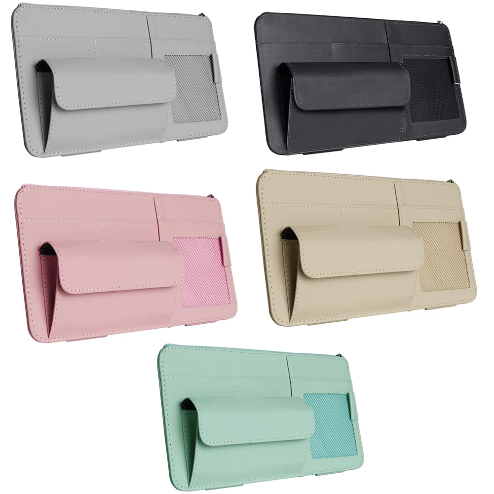 Car Sun Visor Organizer Glasses Case Multi-Pocket Sunshade Glasses Case Auto Interior Accessories Universal For SUV Truck Van