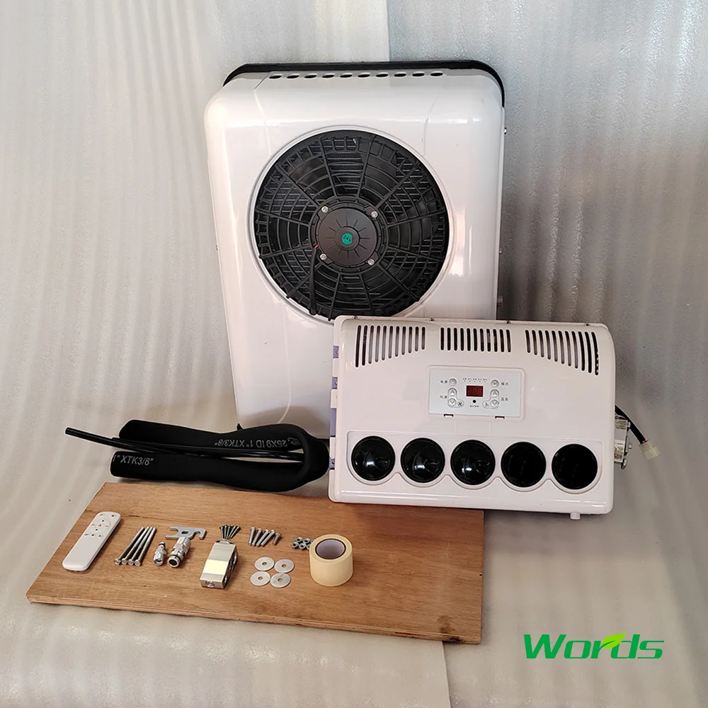 

12V Truck Parking Air Conditioner Split Black 24V RV Air Conditioning Tractor Cabin Electric Camping RV AC Unit