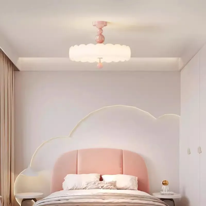 French White Cloud Pendant Lamp LED Round Ceiling Hanging Lamp Living Room Bedroom Eye Care Children's Room Princess Room Lamp