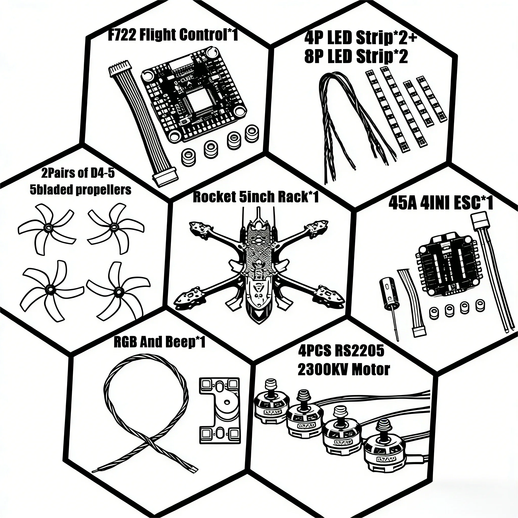B-CUBE Rocket 5 pulgadas FPV Drone marco Kit fibra de carbono Racing Quadcopter estilo libre INAV Beatflight F722 Ardupilot Control de vuelo