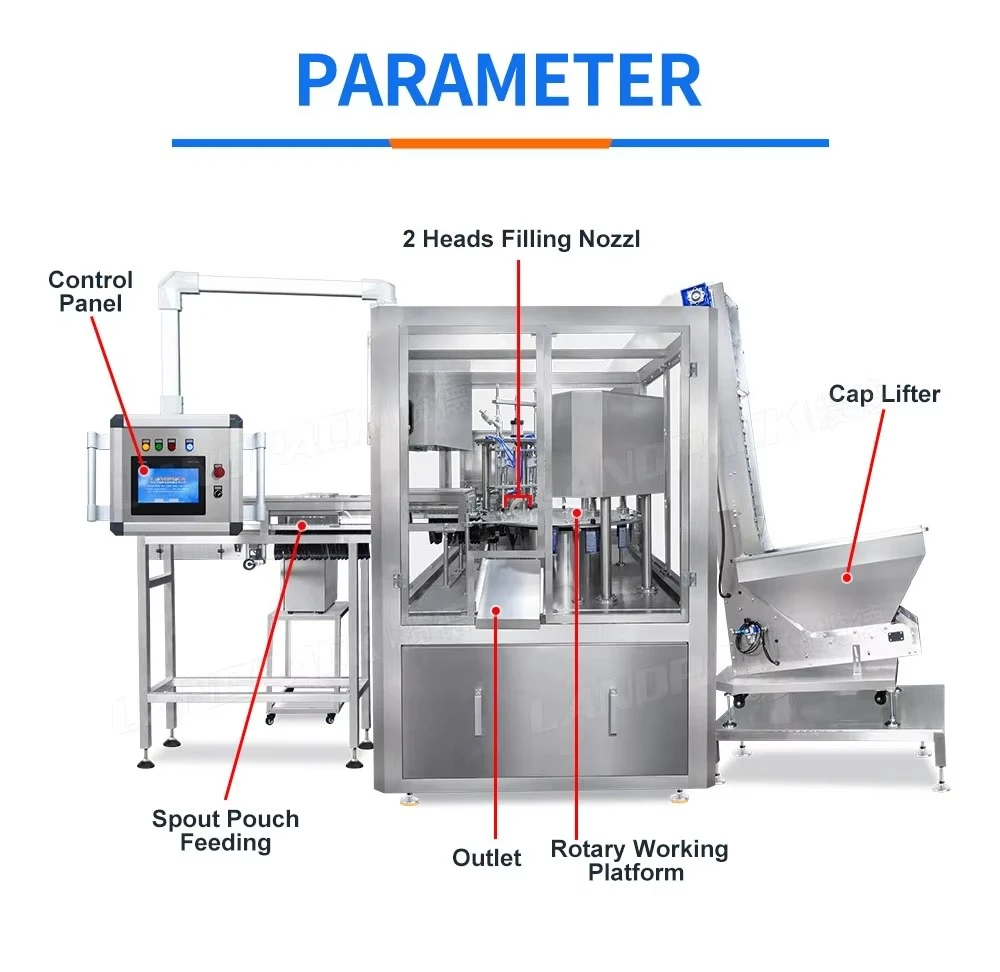Automatic liquid blueberry juice spout squeeze pouch packaging filling and capping machine