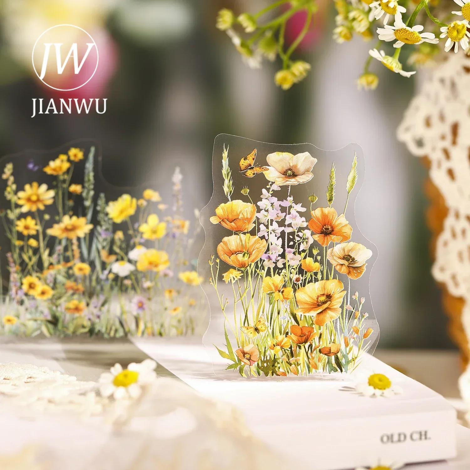 JIANWUU Wildflowers Romance Series Vintage Flower Landscaping Material Collage PET Sticker Creative DIY Journal Stationery