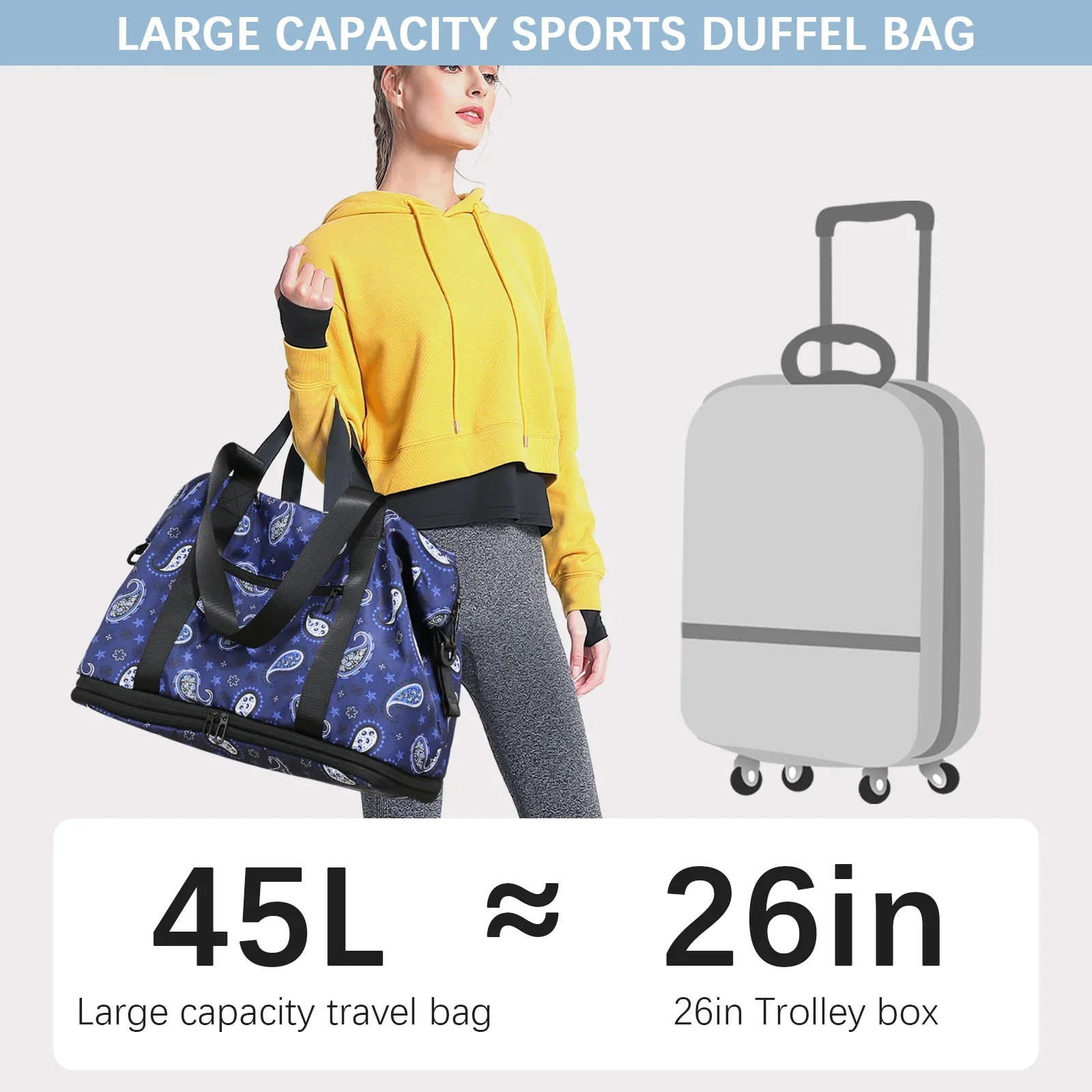 Borsa da viaggio per weekend CANBOUN, borsa da viaggio sportiva spaziale espandibile, set da 2 pezzi, con scomparto per scarpe, viaggio unisex a breve distanza