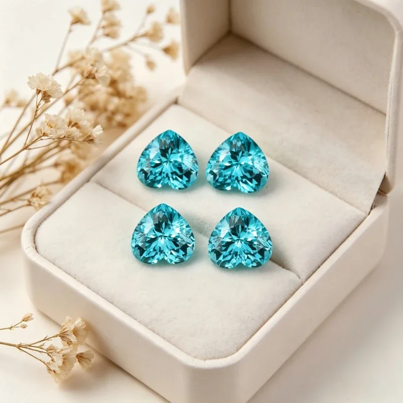 

Paraiba Heart Shape Artificial Gemstone Neon Blue Color Available Certificate Multiple Shapes Selectable