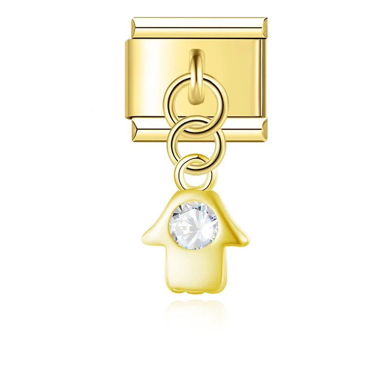Hapiship 2025 Golden Moon Lock Heart Cross Key Planet Turtle CZ Italian Charms Fit 9mm Stainless Steel Bracelet Jewelry DJ1560