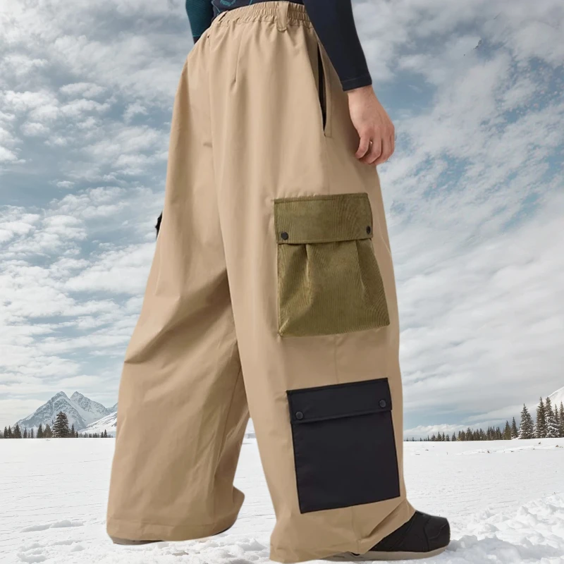 Men Multiple Pockets Baggy Skiing Pants New Super Loose Snowboarding Warm Windproof Winter Britches Snowfield Waterproof Clothes