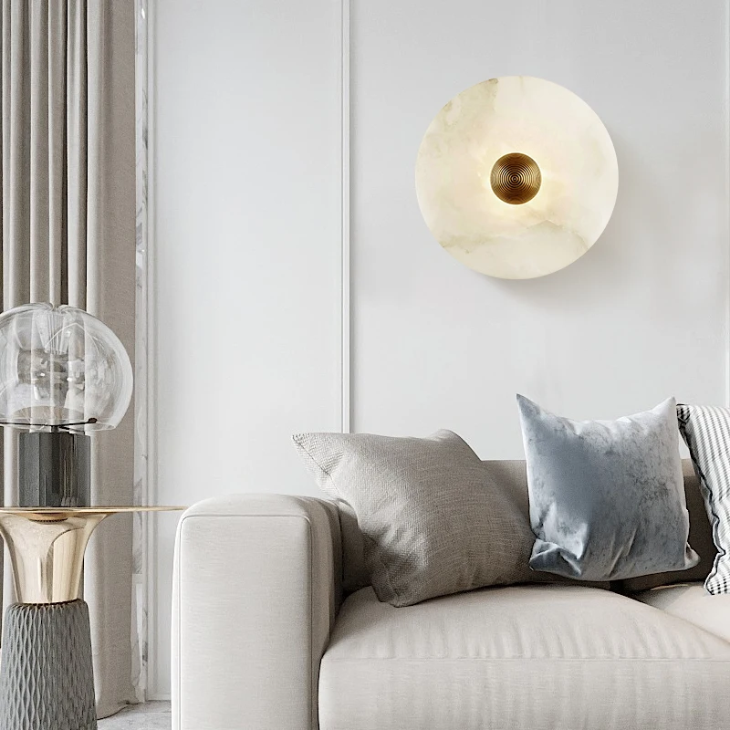 Nordic Modern Designer Minimalist Marble Circular Wall Lamp Corridor Study Bedroom Bedside Led Lights Tv Background Decor