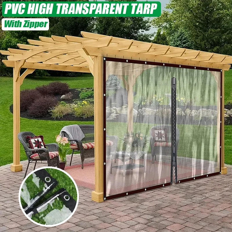 0.35&0.55mm Zipper Clear Tarpaulin PVC Rainproof Cloth With Zip Waterproof Screen Soft Glass Door Curtain With Slide Fastener