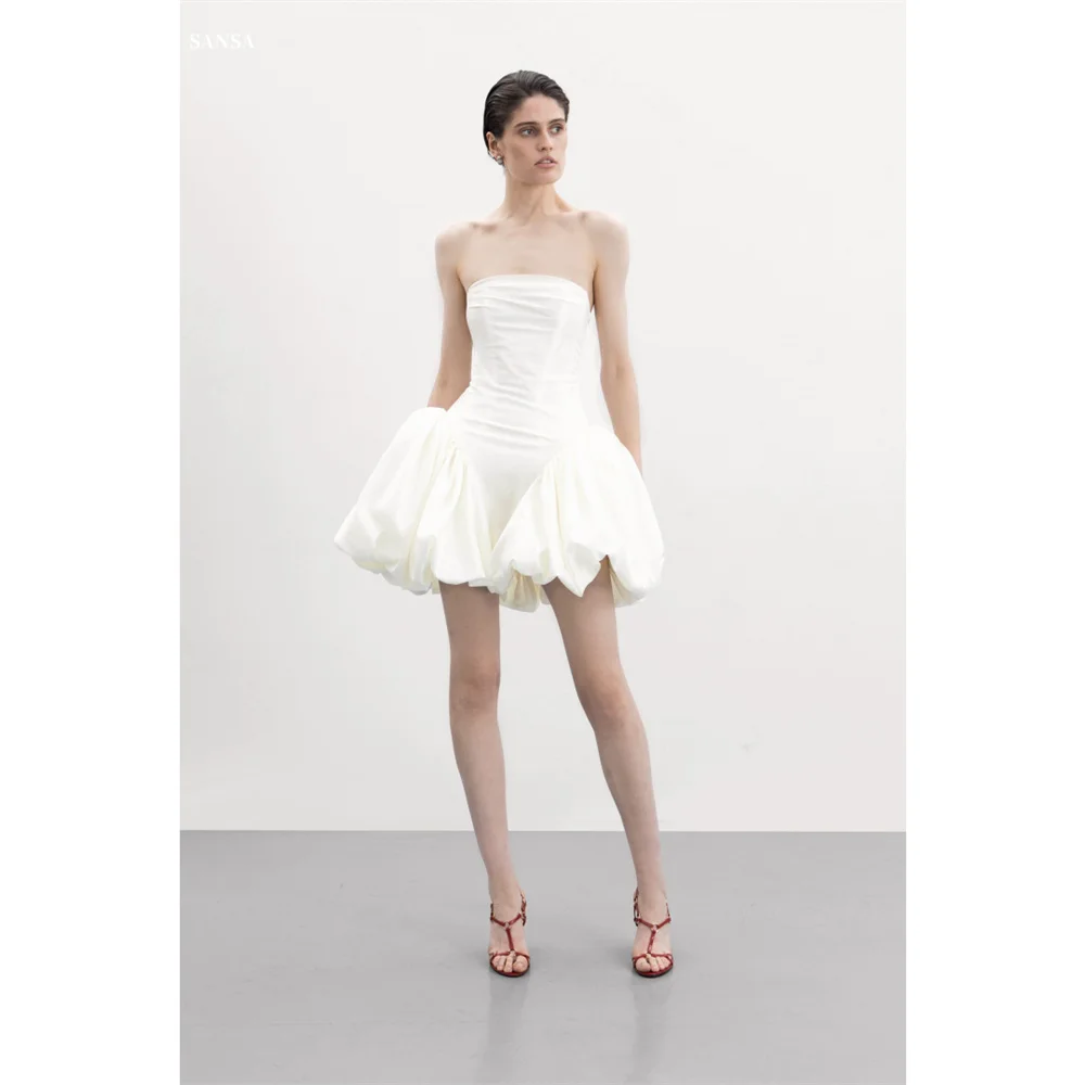 

sansa Off the Shoulder Taffeta Prom Sleeveless Princess Ball Gown Simple Formal Evening Pleats Knee-Length Exquisite Cocktail Pa