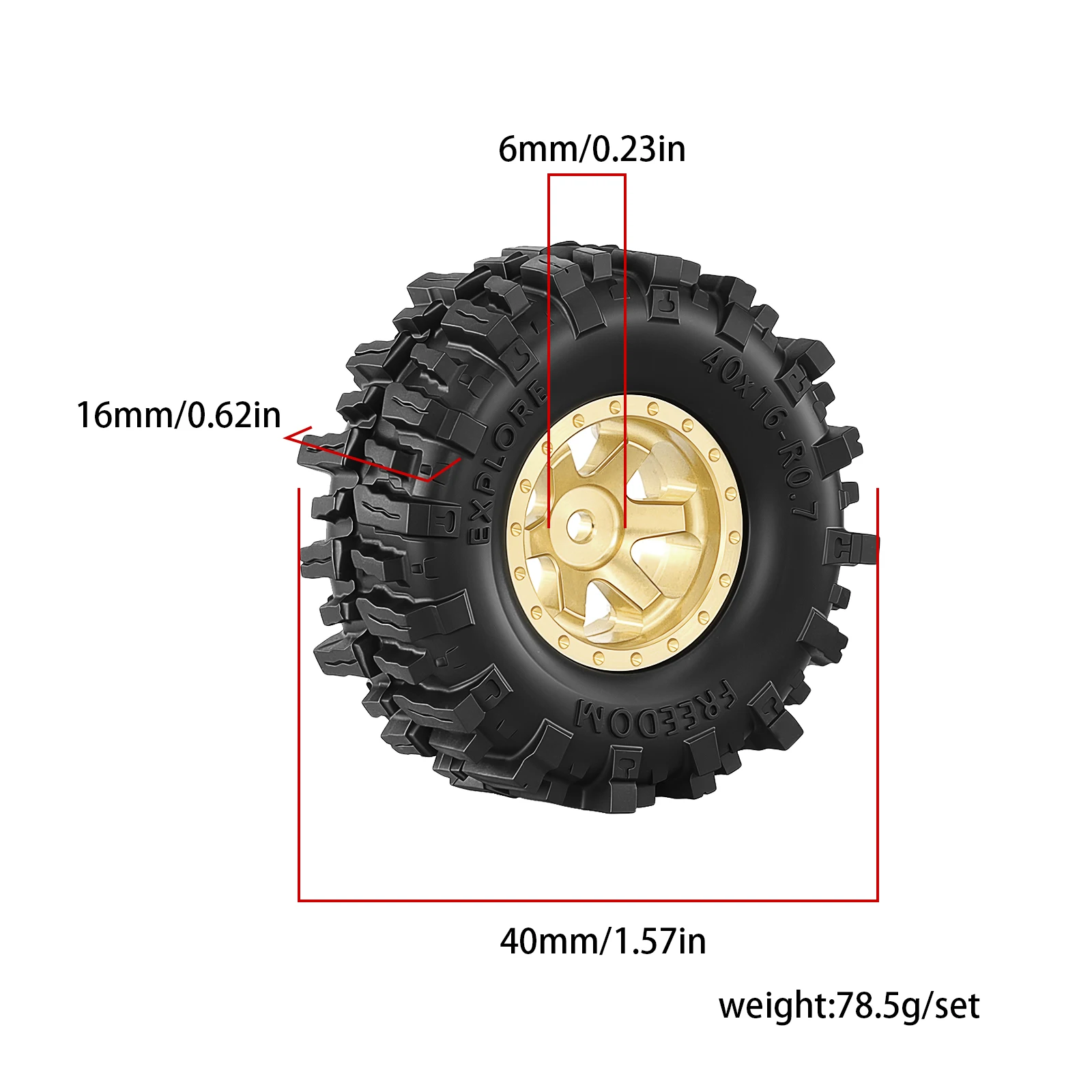 4Pcs Heavy‑Duty Brass Beadlock Wheel Rim & Rubber Tire, 0.7 inch for 1/30 Axial SCX30 1/32 Ascent‑32 RC Off‑Road Crawler