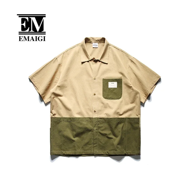 

Cityboy Summer Splice Design Shirts Men Japanese Korean Streetwear Fashion Loose Casual Short Sleeve Cargo Shirts Blouses Man