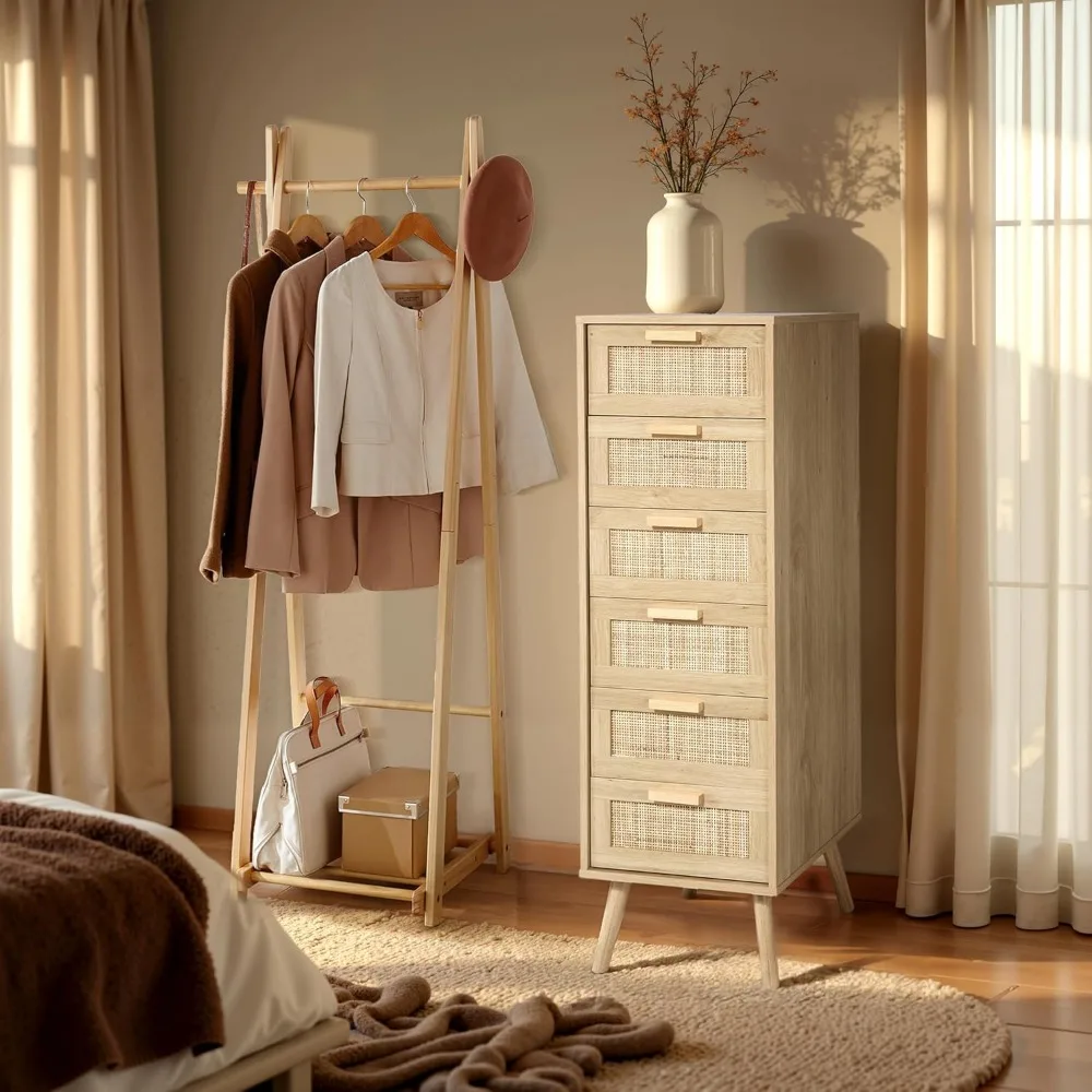 cassettiera in rattan per camera da letto, cassettiera alta con 6 cassetti decorati in rattan fatti a mano, cassettiera piccola per soggiorno, clo
