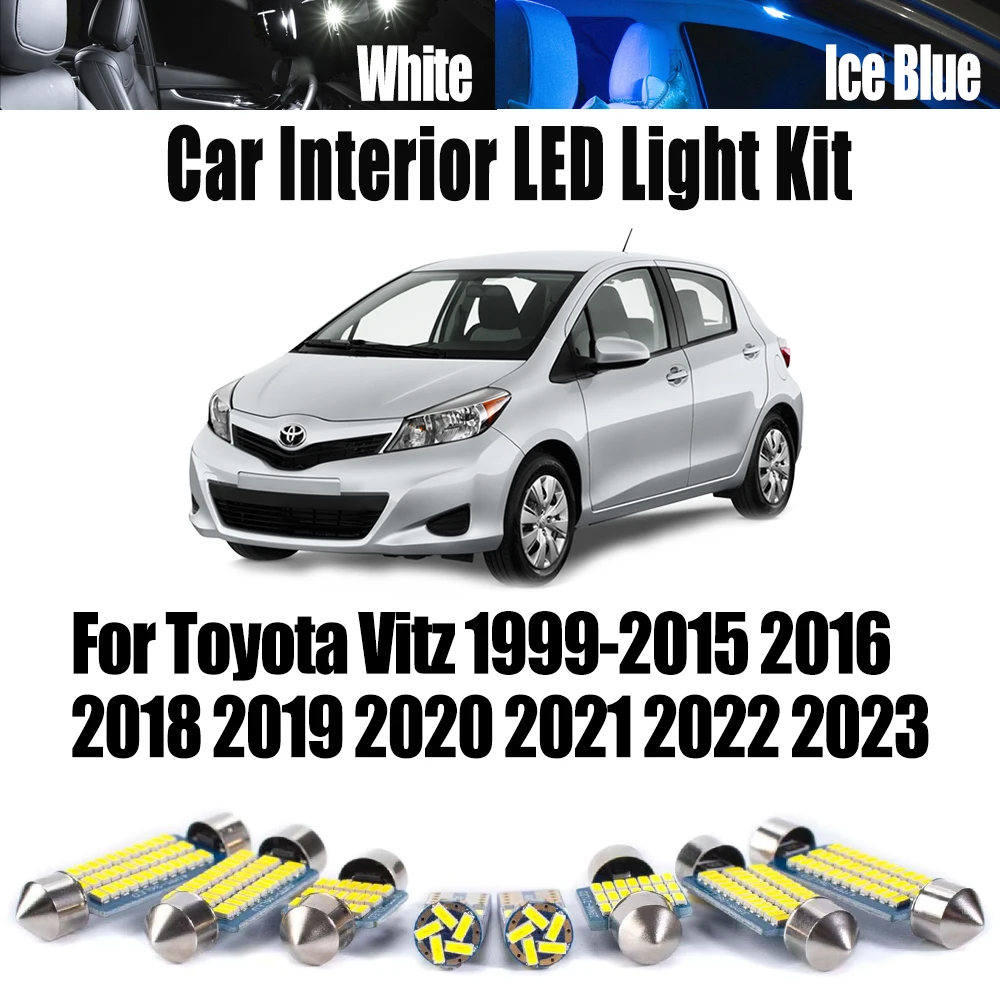 

Комплект светодиодных ламп Canbus для Toyota Vitz 1999-2023: освещение салона, багажника, карты, плафона и номерного знака