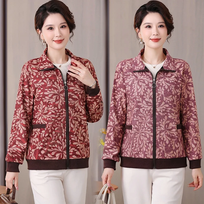 

Casual Loose Sle ort Jaet for Mom 2025 New Autumn Faion Slimming Top Polyester Fiber Thin Model for Daily Use