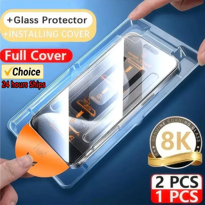 1-2PCS 8K Dust Free Glass For iPhone 15 13 16 11 14 Pro Max Mini Plus X XR Screen Protector Oleophobic Coating For iPhone 16 Pro