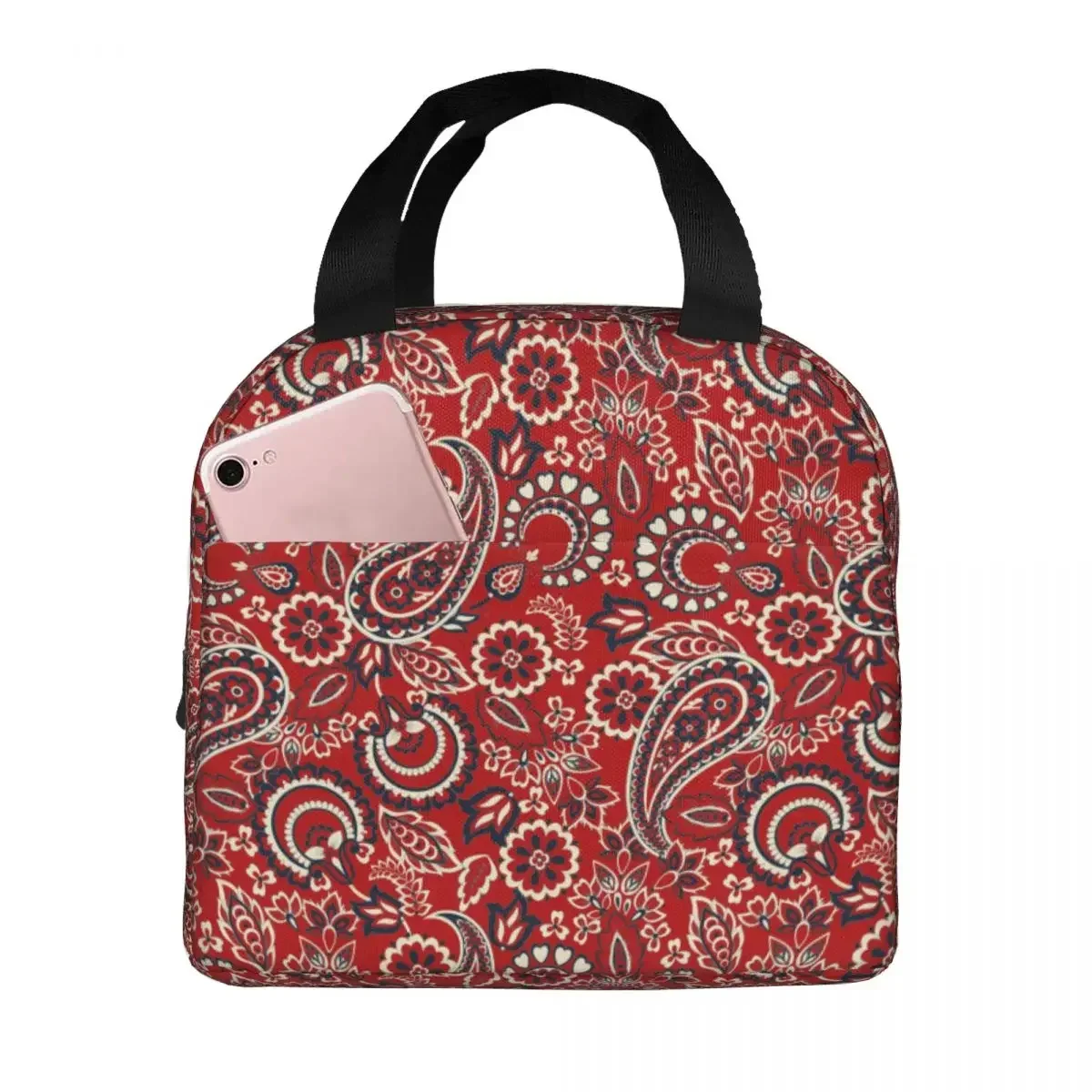 Paisley Lunch Bags Portable Insulated Polyester Cooler Bag Thermal Cold Food Work Lunch Box for Women Children