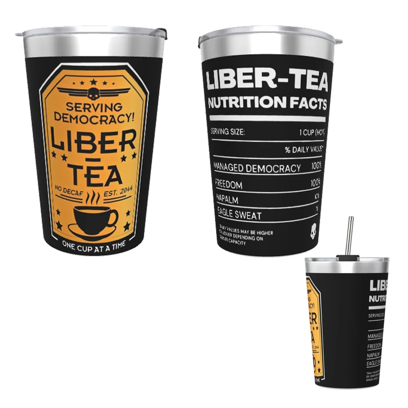 Helldivers 2 Liber-tea Mug Tumbler With Straw Stainless Steel Helldivers Taste Democracy Liber Tea Mugs Insulated 2oz