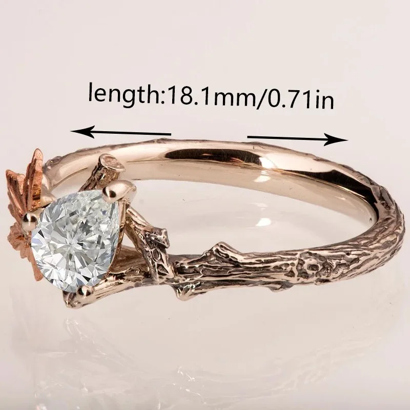 Huajie Classic Women\'s Maple Leaf Shaped Bright Zircon Inlay Elegant Rings Romantic Bride Wedding New Ring Jewelry Tide